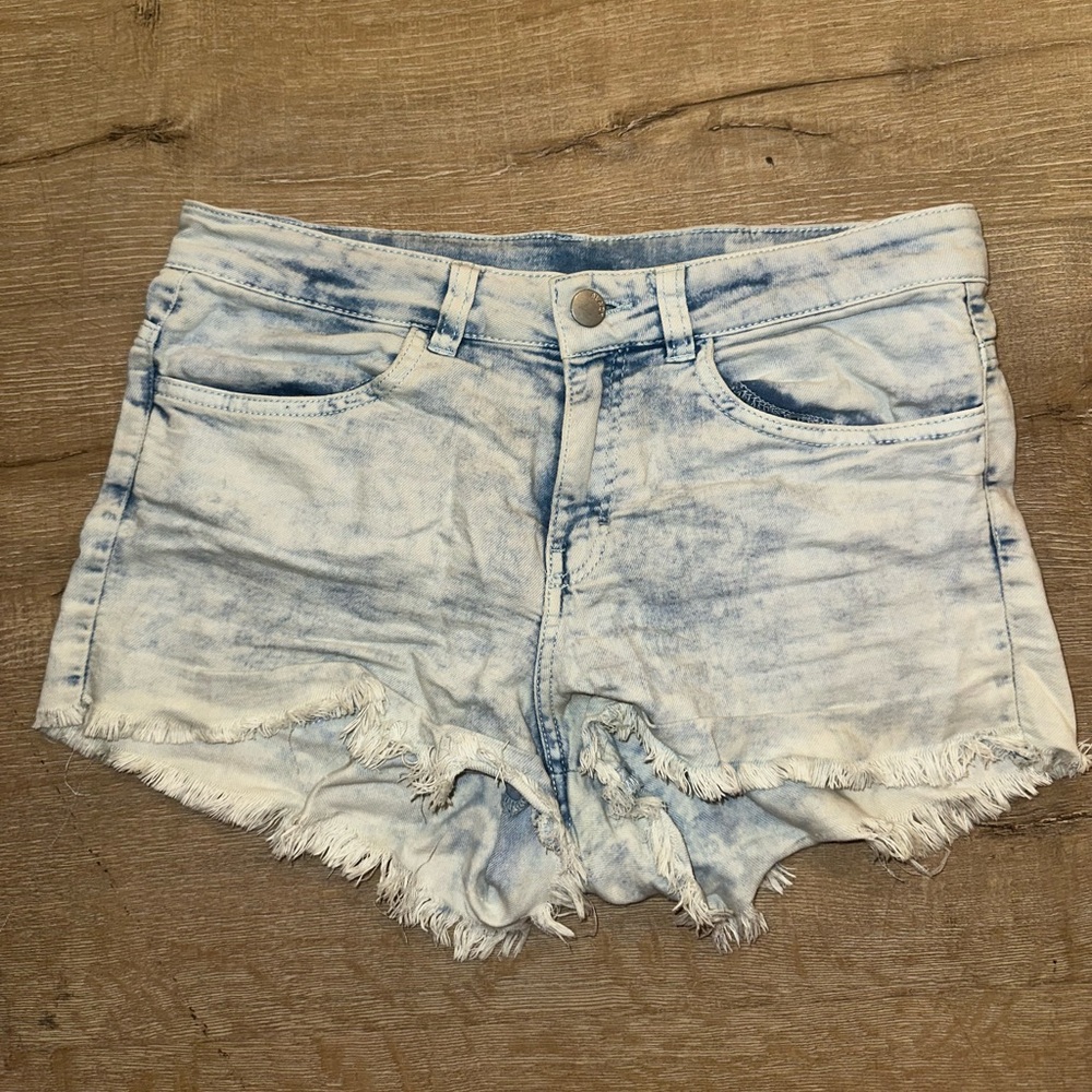 Divided H&M Shorts 10 Distressed Light Wash Jeans Cutoff High Waist Stretch 8
